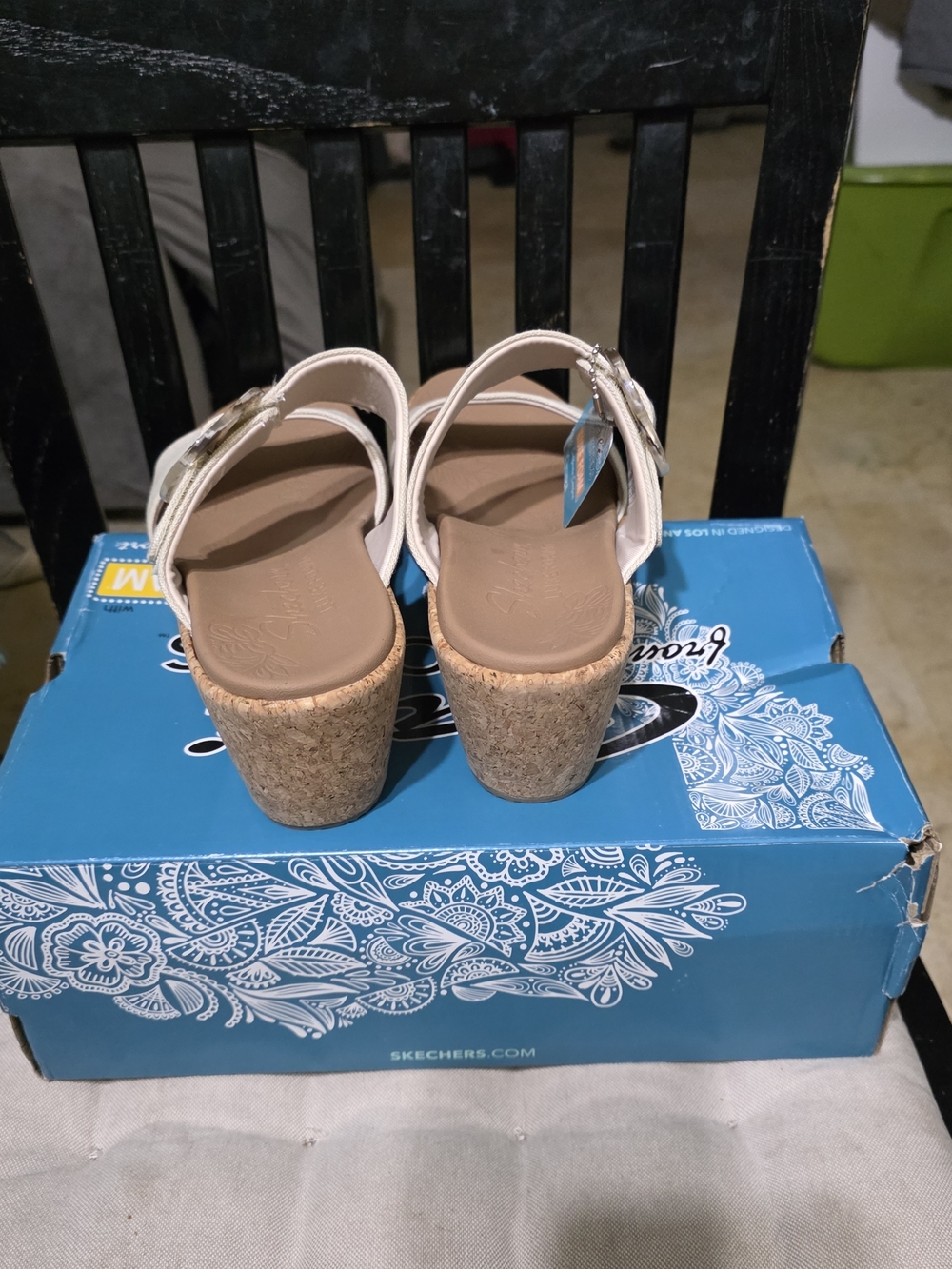 Skechers Women's Natural Linen Double-Band Cork Platform Sandalsne New Size 9.5 - Picture 6 of 8